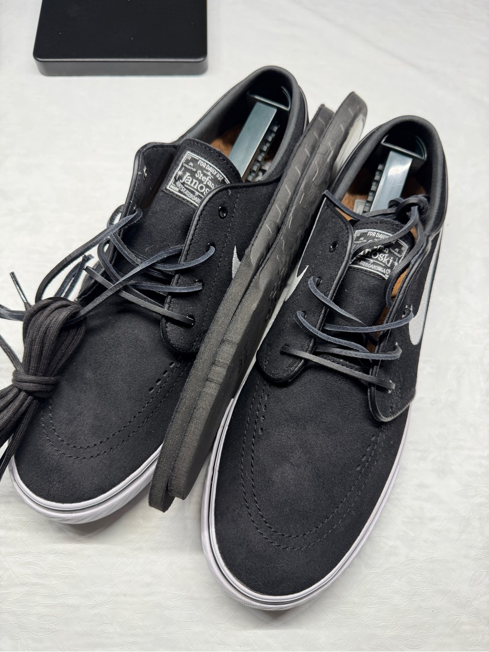 Nike Stefan Janoski Black/White Suede Skate Sneakers